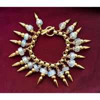 Wow! Robert Lee Morris for Donna Karan African Girasol Java sea glass link Spike Bracelet Couture Designer charm gold plated statement Rare
