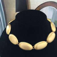 Bold! Maxine Denker Couture Designer Huge Choker oval NECKLACE earrings set signed collar Chunky Brushed Matte Gold Tone Statement  vintage