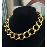 Designer Anne Klein Necklace Modernist chunky Open Cuban link chain Choker Collar Lion statement Gold tone Designer Couture Runway