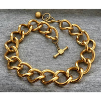 Designer Anne Klein Necklace Modernist chunky Open Cuban link chain Choker Collar Lion statement Gold tone Designer Couture Runway