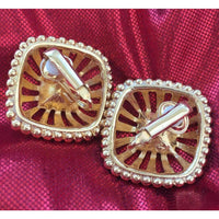 Wow Swarovski Crystal Earrings signed swan Square Gold Tone Statement sparkly button clip on Designer art deco  Runway Vintage  RARE!!