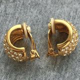SPARKLY 1980s Swarovski Crystal half HOOP Earrings Vintage signed pave small Designer Couture clip on gold tone Statement Rare!