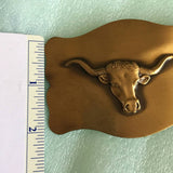 Stylish! NOS Designer Inga Belt Buckle Made in USA Longhorn cattle Western brass Authentic 70s vintage accessories Couture Style Rare!