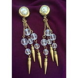 Wow! Robert Lee Morris Earrings Baroque Pearl Crystal Spike Chandelier clip on Fringe Gold-plated Runway Couture Designer Statement 80s