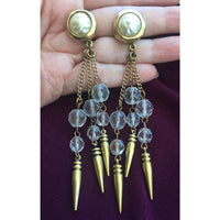 Wow! Robert Lee Morris Earrings Baroque Pearl Crystal Spike Chandelier clip on Fringe Gold-plated Runway Couture Designer Statement 80s