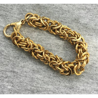 Chic! Byzantine Link Bracelet 80s Shiny gold tone Chunky Bold statement thick braided bold vintage modernist designer Style Rare!