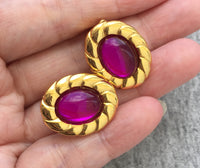 Vibrant Purple oval Colorful Cabochon Earrings