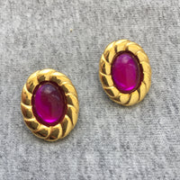 Vibrant Purple oval Colorful Cabochon Earrings
