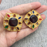 Vintage Chunky Jeweled Rhinestone Earrings clip-on