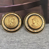 Vtg Signed CRAFT COIN Soldier Cameo EARRINGS RHINESTONES DESIGNER COUTURE chunk
