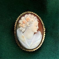 Stunning! 1800s  Antique Art Nouveau Cameo hand carved shell brooch pendant gold tone Scarf Pin vtg  Rare Victorian Baroque Edwardian style