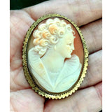 Stunning! 1800s  Antique Art Nouveau Cameo hand carved shell brooch pendant gold tone Scarf Pin vtg  Rare Victorian Baroque Edwardian style