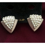 Sophisticated! art deco triangle rhinestone sparkling crystals blush tone earrings clip on statement  vintage chunky 80s