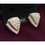 Sophisticated! art deco triangle rhinestone sparkling crystals blush tone earrings clip on statement  vintage chunky 80s