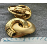 Vintage 1980s Designer Quality Earrings shiny gold tone Figure 8 Runway Couture Style chunky clip on massive big bold statement jewelry