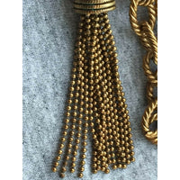 VTG Carolee Coin Tassel Necklace Gold tone Statement Designer Couture Signed EUC