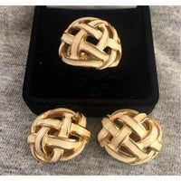 VTG Mimi De N Beige Enamel Earrings & Ring 6 Gold Tone clip geometric  designer