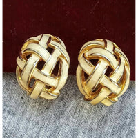 VTG Mimi De N Beige Enamel Earrings & Ring 6 Gold Tone clip geometric  designer