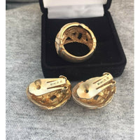 VTG Mimi De N Beige Enamel Earrings & Ring 6 Gold Tone clip geometric  designer