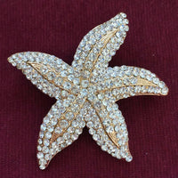 Sparkly starfish pin brooch scarf Cruise Beach brutalist Crystal pave rhinestone chunky statement gold tone chunky bold vacation jewelry vtg