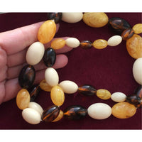 Vintage multicolor beaded necklace yellow brown white amber color beads 50s 60s long chunky single strand