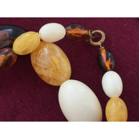 Vintage multicolor beaded necklace yellow brown white amber color beads 50s 60s long chunky single strand
