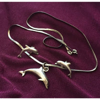 Cute! Vintage dolphin Sterling Silver 925 Italy pendant necklace earrings set Beach fish vacation yacht nautical statement rare dainty small