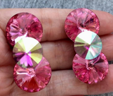 Pink Wendy Gell Earrings Signed Clip on Vintage Crystal