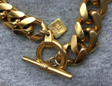 Anne Klein Lion AK  Necklace Cuban Chain  Gold tone Vintage signed Designer Couture Cat Leo