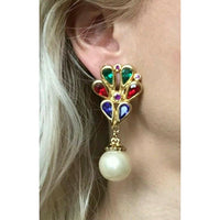 Pearl Colorful Crystal JEWELS of India Earrings harlequin rhinestones gold tone