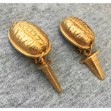 Chic! Oval Spike Earrings Gold Tone textured dangle Runway statement  Etruscan Couture Style designer quality clip on 80s unique vintage