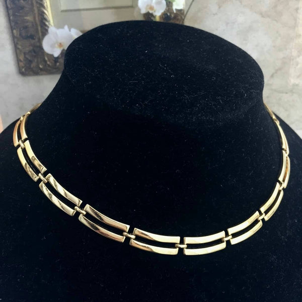 Monet Necklace Signed Modernist chunky art deco chain link Choker Collar