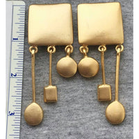 Unique! Geometric Art deco Fringe Chandelier Earrings dangle clip on brushed gold tone 80s Couture Style designer quality statement VTG