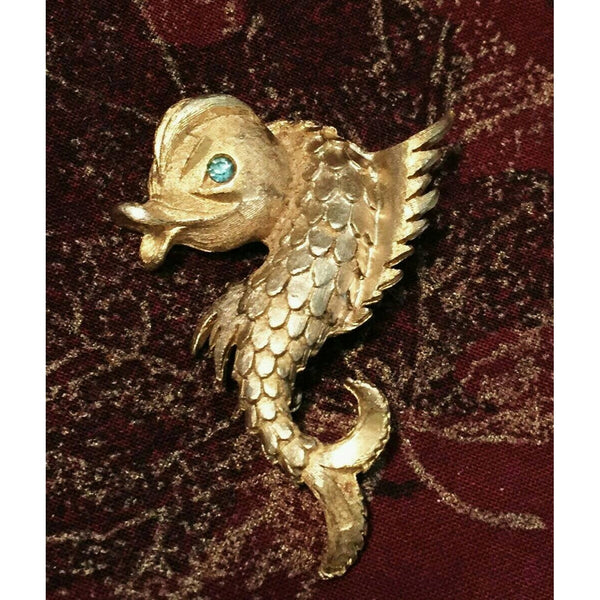 Stylized Dolphin Fish Pin Brooch Animal Figural Vintage statement Scarf Purse hat adornment