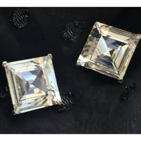 Rare! KJL Kenneth Jay Lane Earrings Couture collection Massive Crystal Glass Princess Cut Clip-on Chucky Designer 70s Statement