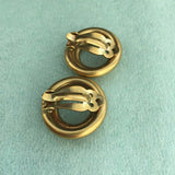 Chic! Robert Lee Morris for Donna Karen button Earrings Gold-plated clip on Runway Couture DESIGNER 80s Vintage Statement Elegant Rare!