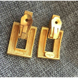 WoW! Designer Carlyle Couture Door Knocker Earrings Clip-on Chunky Textured Dangle brushed Gold tone big bold jewelry 1980s 1990s art deco