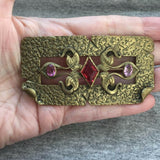 Antique Victorian Sash Brooch Pin C Clasp crystals art nouveau gold tone Rare
