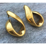SEXY! HOOP Earrings long Couture Style Designer Quality thick pierced shrimp shiny gold tone statement Runway vintage drop dangle Rare! 80s
