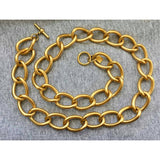 Anne Klein Long Open Oval Necklace Matte Gold Tone Signed Chunky