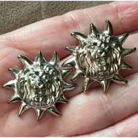 CHIC! Anne Klein sun lion earrings silver Tone pierced vtg animal jewelry figural Couture designer 80s chunky Sexy Rare button CLICK 2 VIEW!