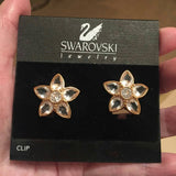 SPARKLY NOS 1980s Swarovski Crystal Daisy Earrings Vintage signed  on original card Designer Couture clip on gold tone Statement Rare!