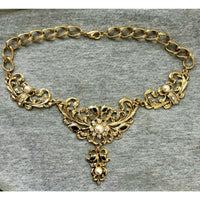 NOS Signed Craft art nouveau Necklace Pearl Crystal designer rhinestones Couture
