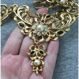 NOS Signed Craft art nouveau Necklace Pearl Crystal designer rhinestones Couture