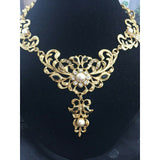 NOS Signed Craft art nouveau Necklace Pearl Crystal designer rhinestones Couture