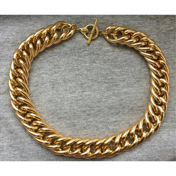 Chic Ann Klein Cuban Chain Link Necklace chunky Choker Collar statement Signed Modernist Gold tone 80s Vintage Designer Couture CLICK 2 VIEW