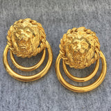 Vtg Anne Kline Lion head Earrings door knocker Clip On Gold tone