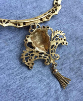 Art Nouveau Lion Tassel Necklace Matte Gold Tone STATEMENT Choker RARE!