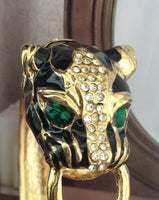 Vintage Panther cat cuff clamper Bracelet Crystal