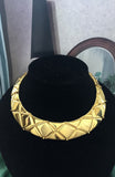 Vintage Les Bernard quilted Choker Chunky Necklace Gold tone with matching Anne Klein quilted earrings